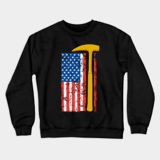 Geologist Rock Pick Hammer - Rockhounding Distressed US Flag Crewneck Sweatshirt